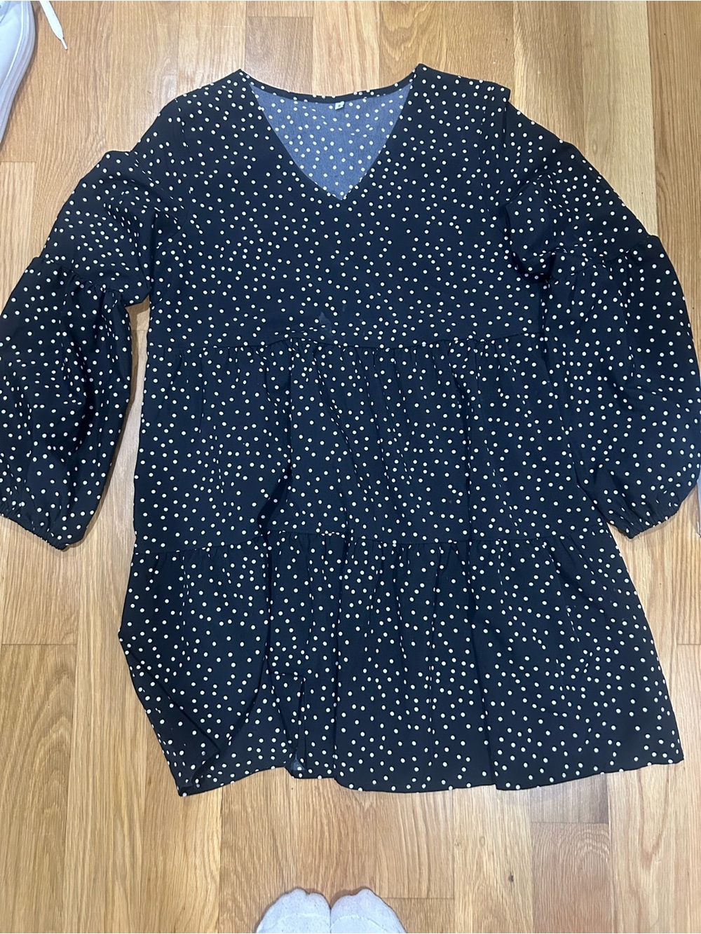 Black Polka Dot V-Neck Tiered Mini Dress